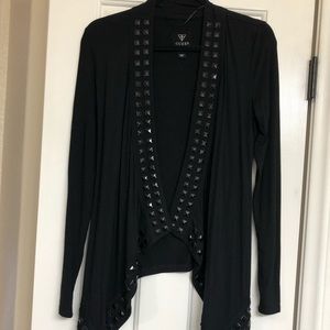 Guess Rhinestoned Black Open Front Small Cardigan